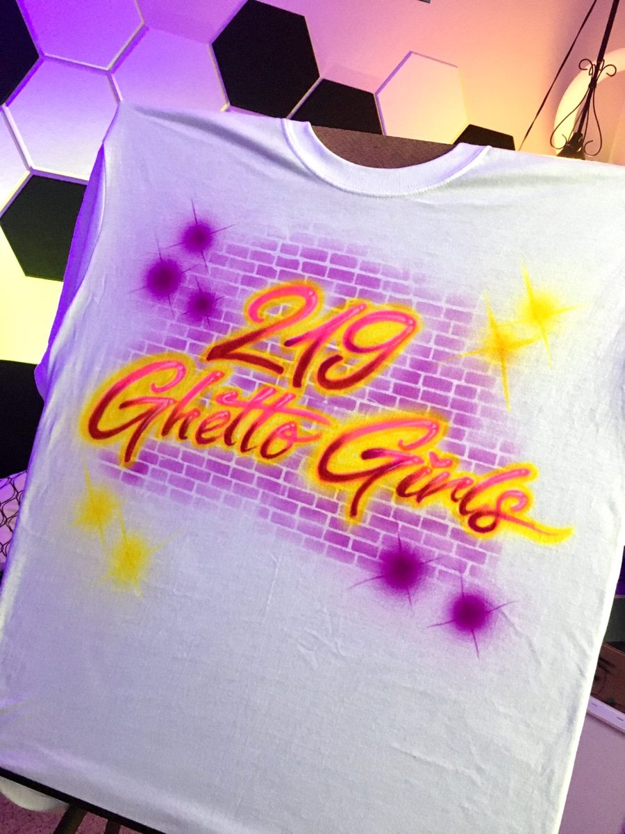 Custom lettering airbrush tee