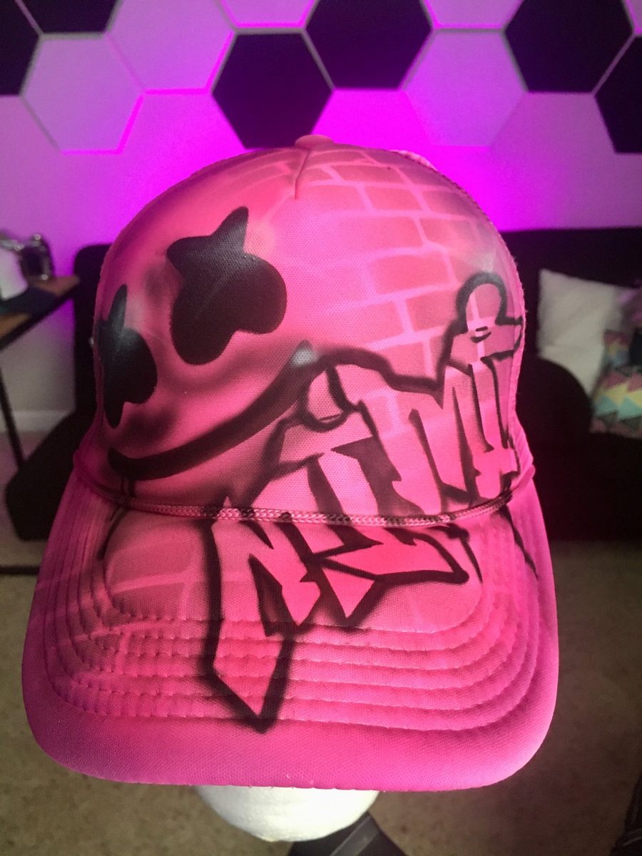 Airbrushed pink trucker hat