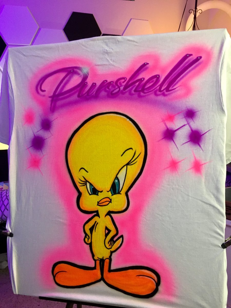 Hand-airbrushed Tweety Bird T-shirt by MV Custom Apparel